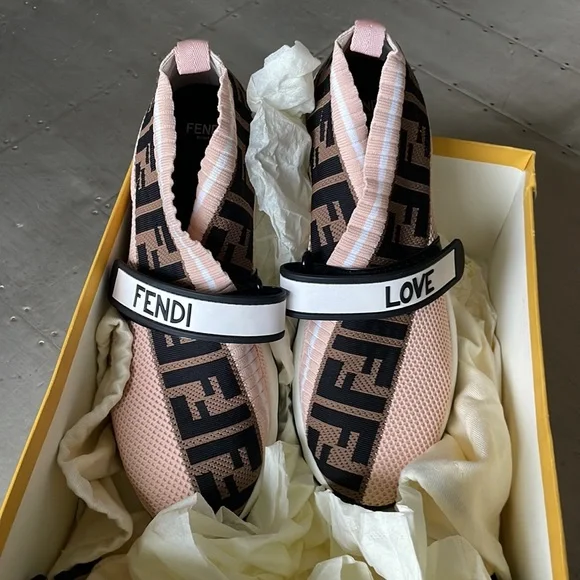 Fendi authentic knit sock pink brown logo sneaker trainer flats sz 38.5 - Picture 8 of 12